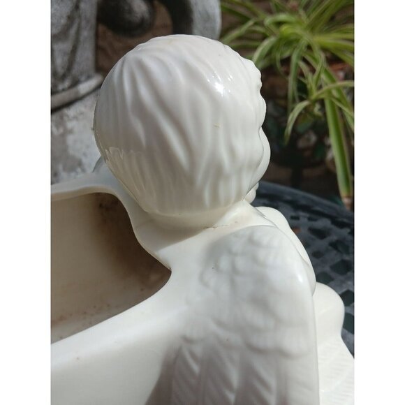 Vintage ANGEL WITH BIRD Ceramic Planter Garden Decor Art Cherub - Picture 8 of 10